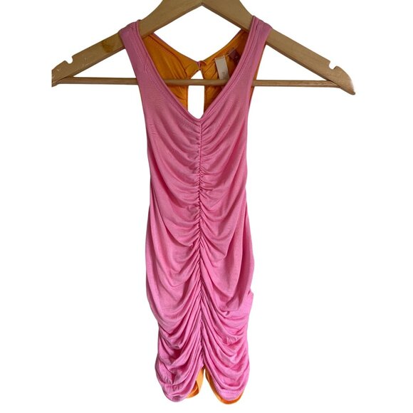 Pilcro Anthropologie Size XS Bubblegum Pink Orange Reversible Tank Top Ruched Mo - Picture 6 of 11